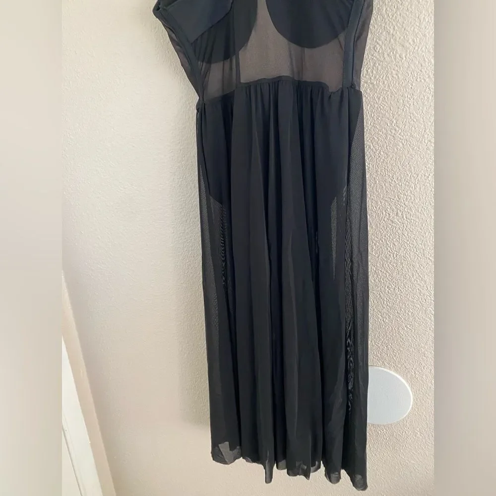 WEISSMAN Dance Costume maxi black corset Bustier Mesh Dress D10563 Adult XSA